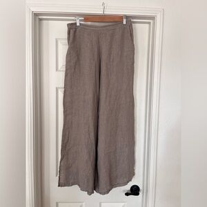 Meo Meli 100% linen wide leg taupe light brown high wasted pants
